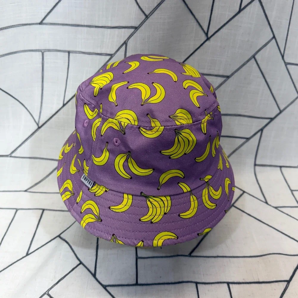 Empyre Bucket Hat One Size Purple‎ Yellow Banana Print Streetwear Sun Hat